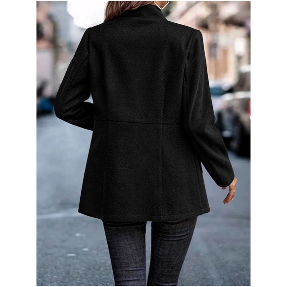 Classic Black Herringbone Blazer Jacket Coat - Picture 7 of 8